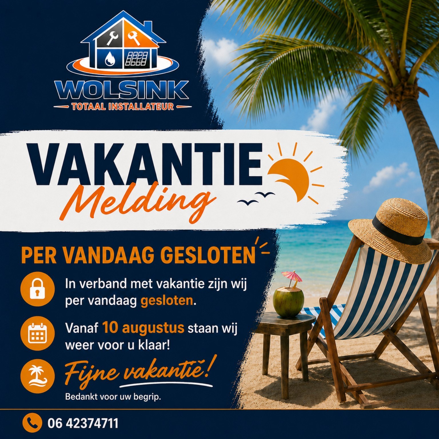 Vakantiemelding van Wolsink Totaal Installateur